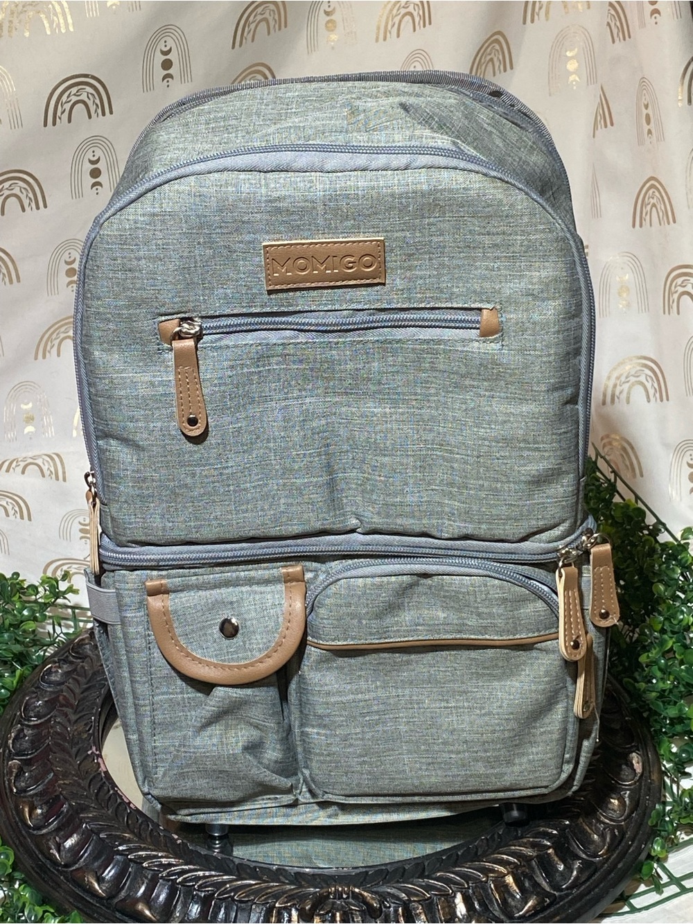 Momigo Light Gray and Tan Women's Backpack — Everyday Organizer